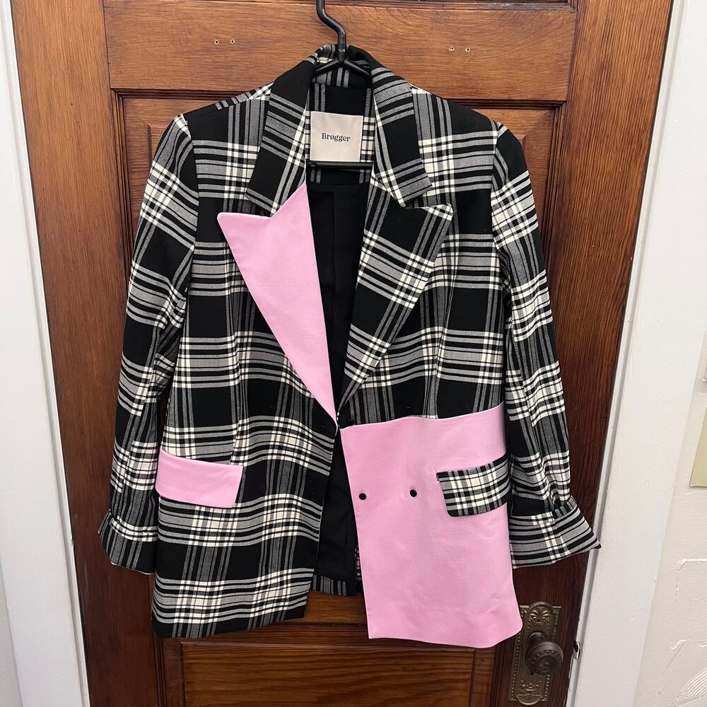 Brogger Brøgger  Gurli two-tone wool-blend Blazer Plaid Pink Size XS NWOT's